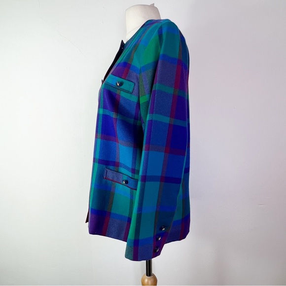 Vintage Avoca Made in Ireland Purple & Green Checked Wool Jacket Size S - Picture 4 of 11